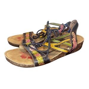 Spring Step L'Artiste Loma Womens EU 40 Leather Floral Sandals Comfort Artsy US9